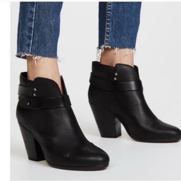Rag & Bone Harrow Leather Ankle Booties Size 7 in Continuous Black